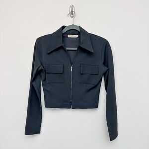 Bebe Vintage Y2K Black Collared Long Sleeve Zip Up Crop Top